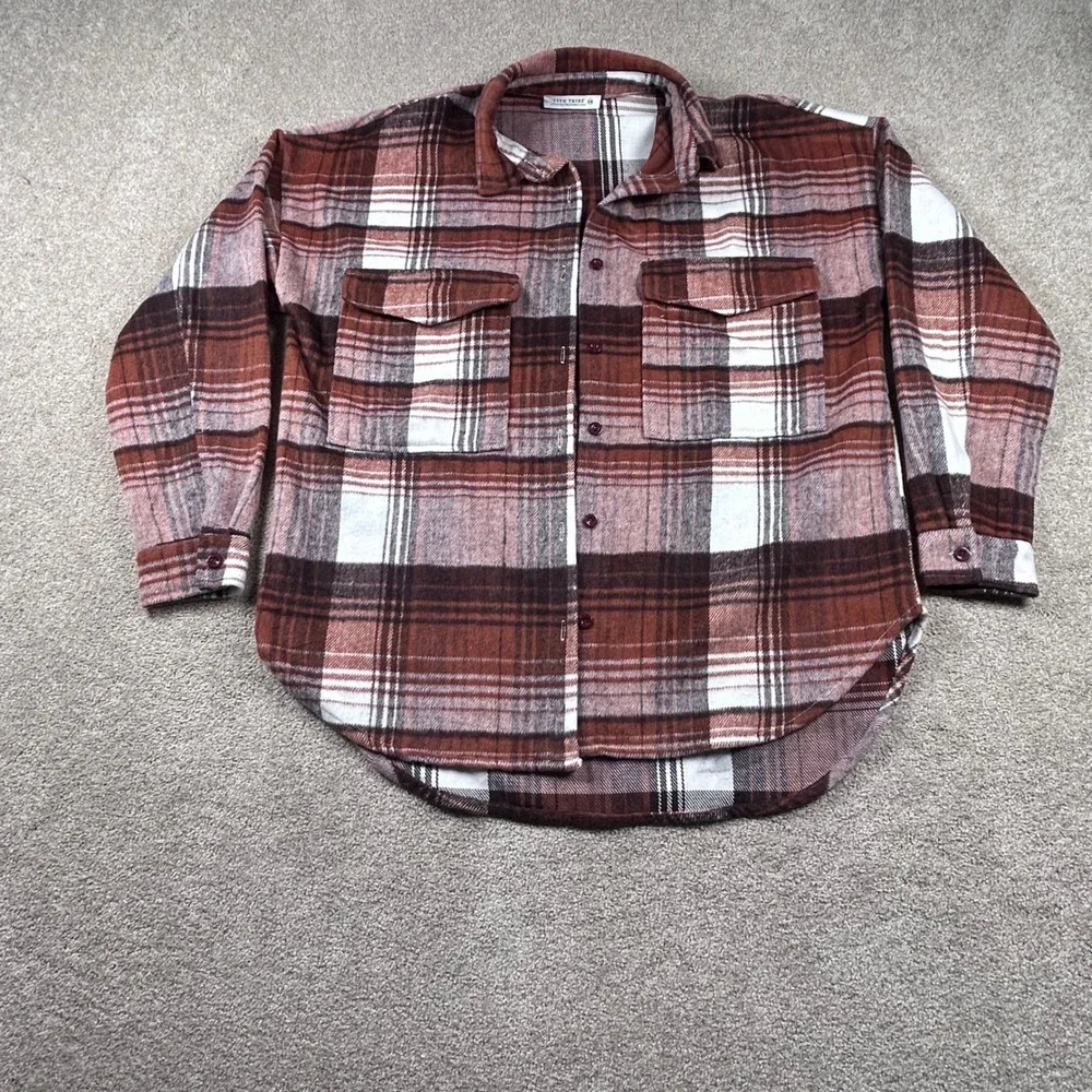 12th‎ Tribe Brown Plaid Shacket S/M Button Down Flannel Shirt Jacket S/M